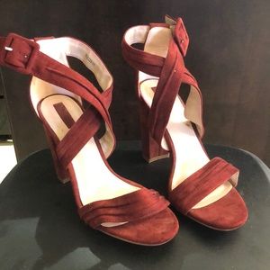 Forever 21 rust suede crisscross buckle sandal.